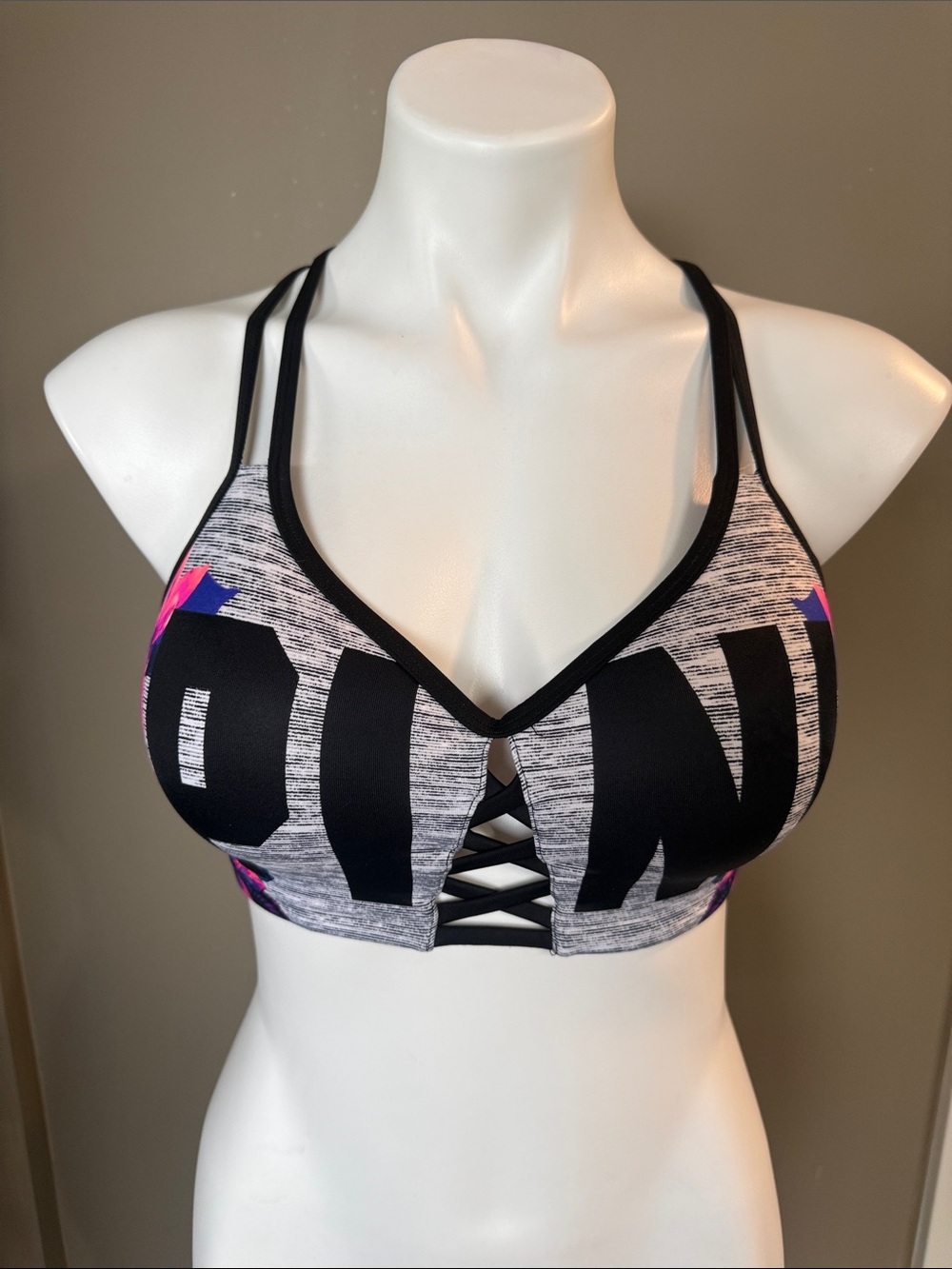PINK Victoria's Secret Black Heather push up Bra with Pink & Purple Accents